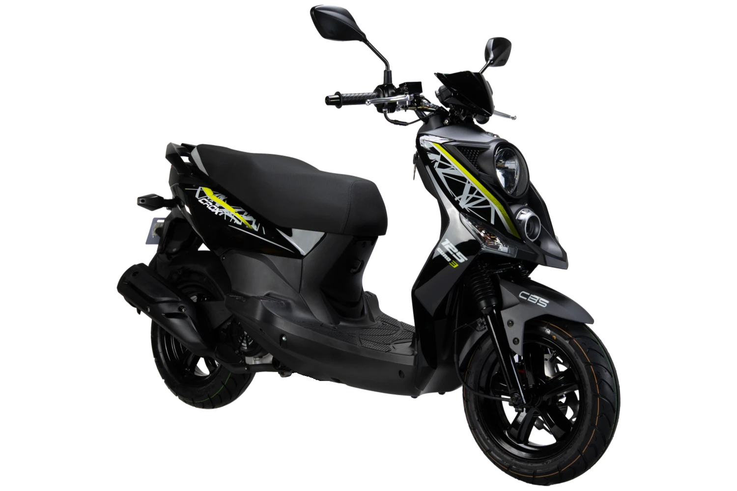 motoccicleta sym scooter crox 125 color negro brillante amarillo