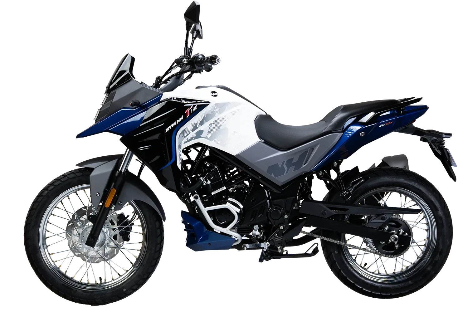 motoccicleta sym doble proposito enduro nh trazer 190 color blanco azul